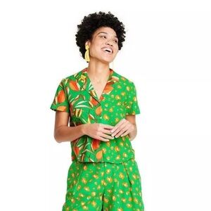 Tabitha Brown x Target Linen Leopard Green Orange Print Top Short Set